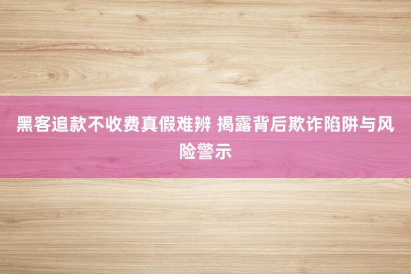 黑客追款不收费真假难辨 揭露背后欺诈陷阱与风险警示