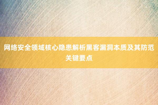 网络安全领域核心隐患解析黑客漏洞本质及其防范关键要点