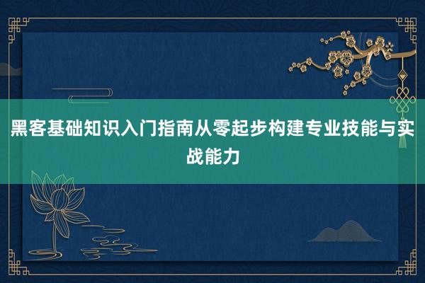 黑客基础知识入门指南从零起步构建专业技能与实战能力