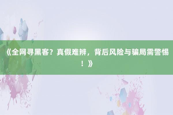 《全网寻黑客？真假难辨，背后风险与骗局需警惕！》